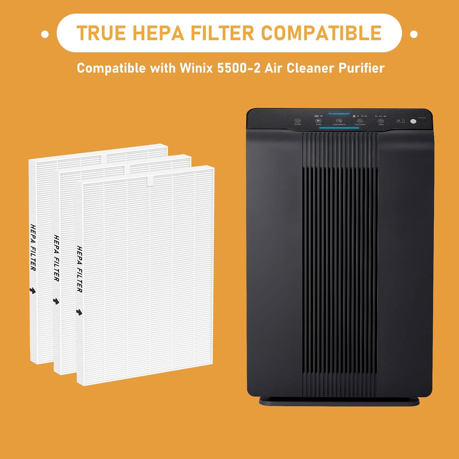 116130 True HEPA Replacement Filter H Compatible with Winix 5500-2 Air Cleaner Purifier and Models AM80, 3 Pack HEPA Filter only