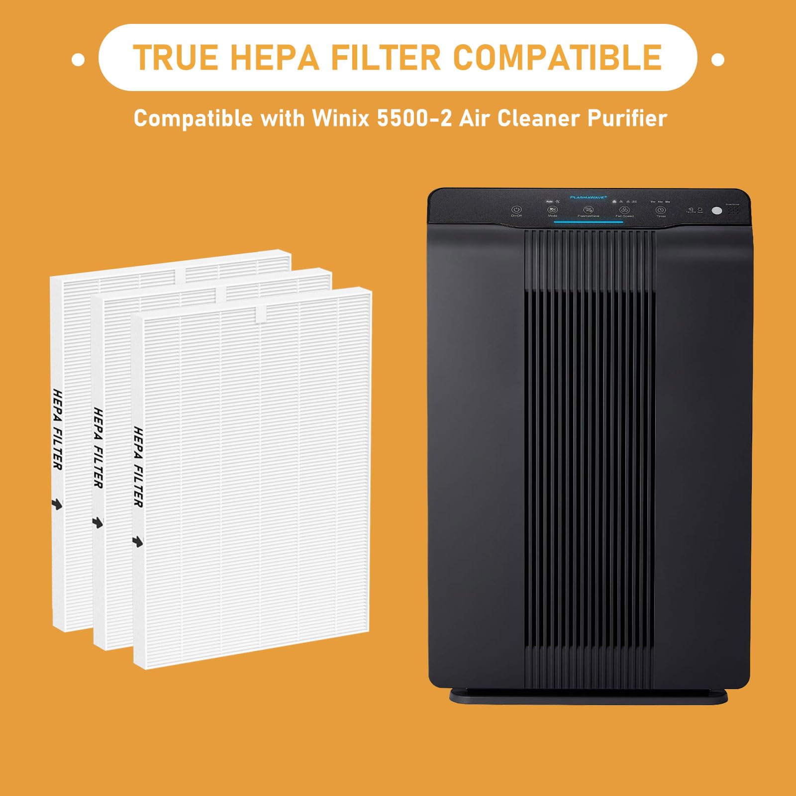 116130 True HEPA Filtre de rechange H compatible avec purificateur d'air Winix 5500-2 et modèles AM80, lot de 3 filtres HEPA uniquement