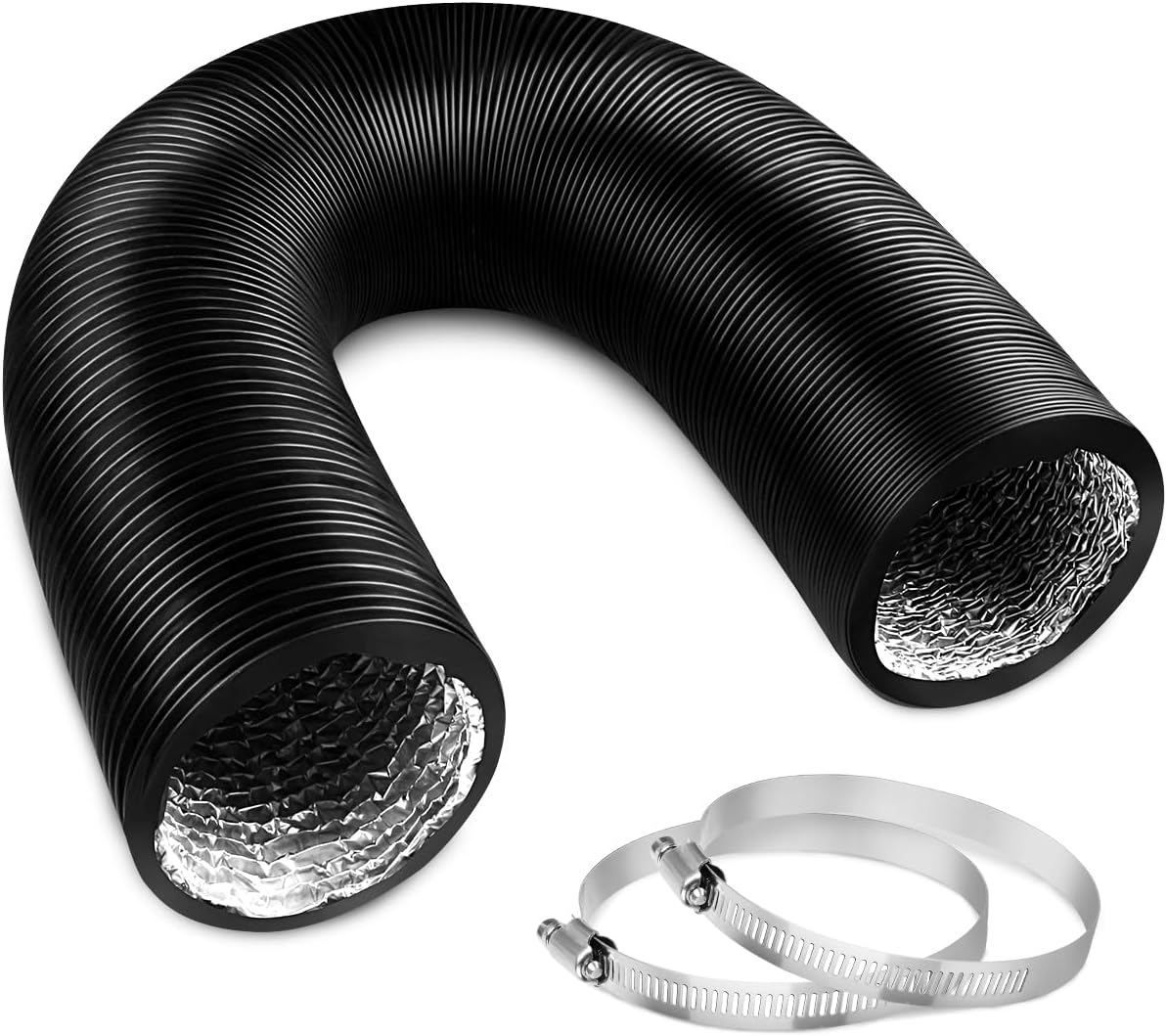 YIJUHOU 4 Inch x 5FT Flexible Aluminum Dryer Vent Hose Ducting for HVAC, Grow Tents, Exhaust Fans - 4-Layer, 2 Clamps Included