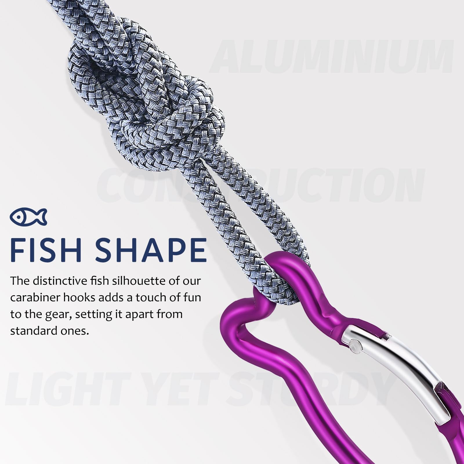 10 Stück Fischkarabiner aus Aluminium für Outdoor und Camping | Lila, für Schlüssel und Rucksäcke, Leicht, Einhändig Nutzbar, Schnell und Sicher zu Befestigen