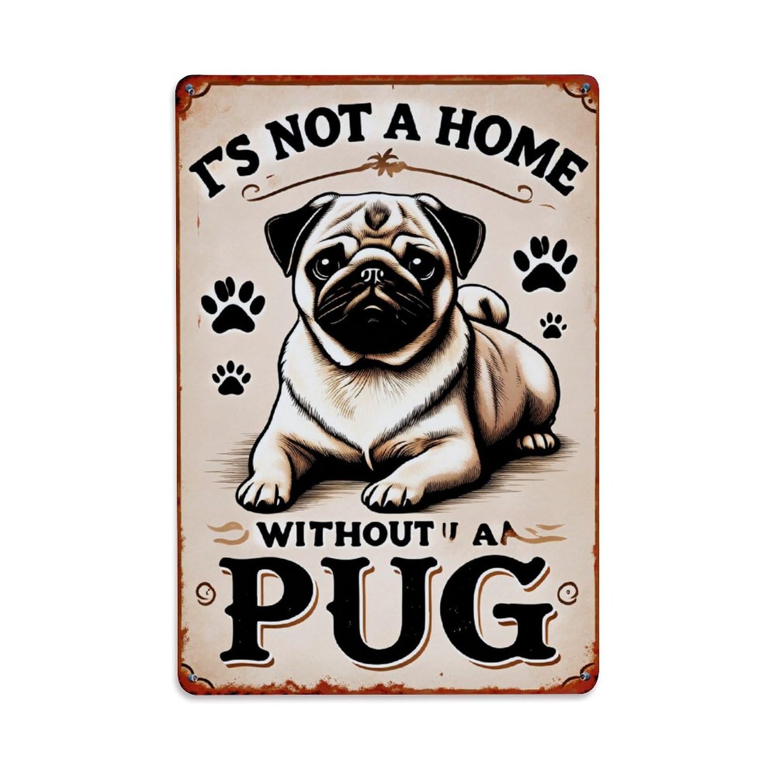 Jdyaojiesheng Vintage Pug Dog Paw Prints Sign Tin Sign Retro Metal Wall Decor Metal Poster, Home Bar Garage Farmhouse Cafe Wall Art Decoration 8X12inches