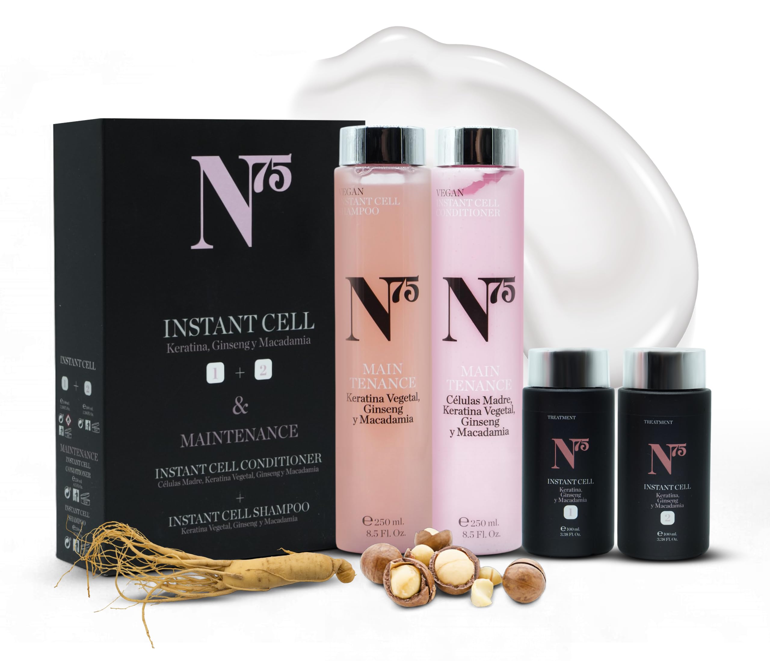 N75 Shampoo and Conditioner Set – Sulfate-Free Formula with Keratin, Stem Cells, Ginseng & Macadamia – Repair Dry or Damaged Hair – Anti-Frizz & Color