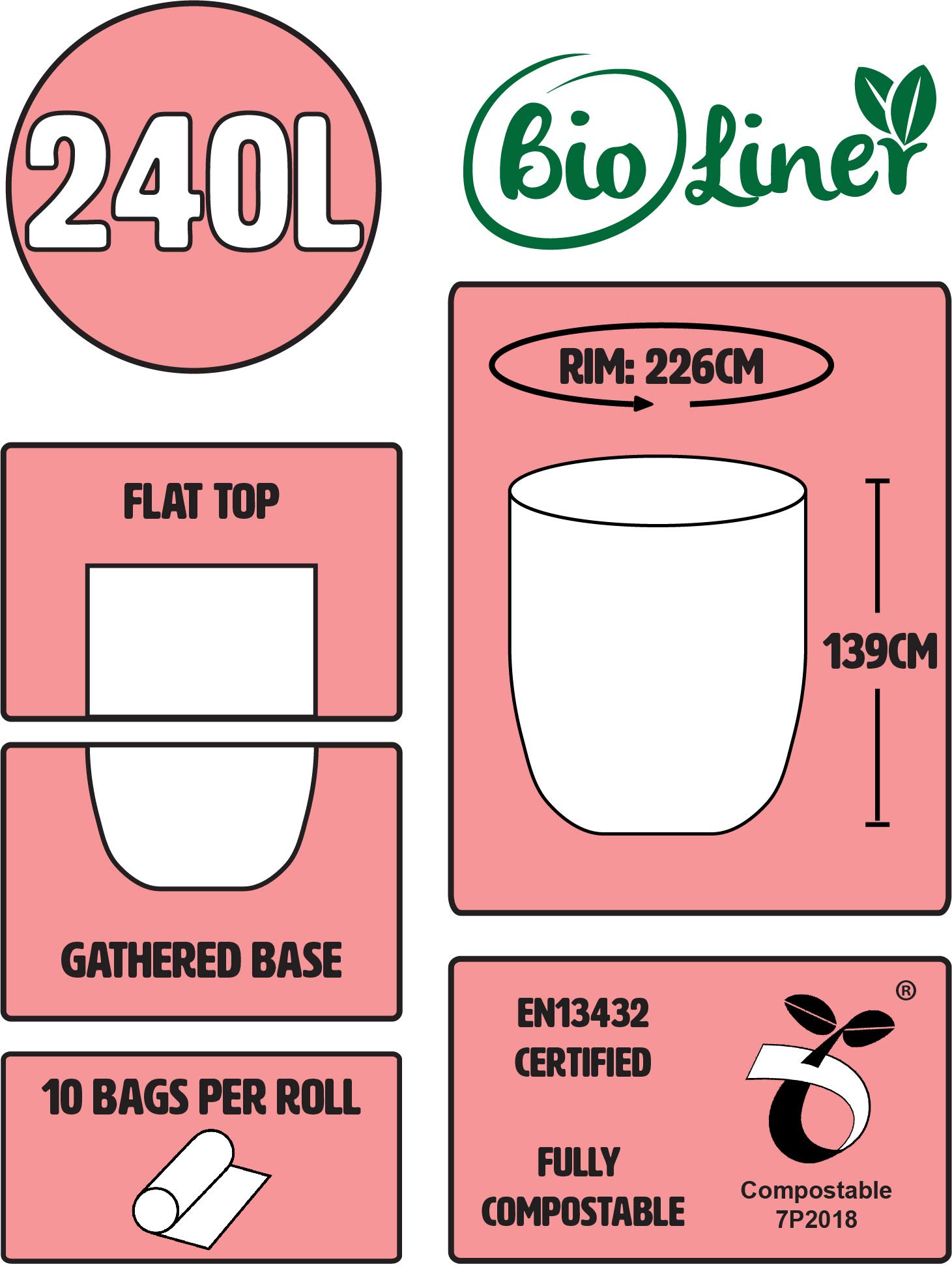 Lot de 20 sacs poubelle compostables avec guide de compostage 240 l