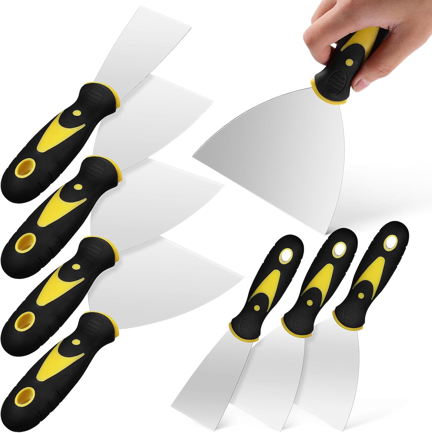 8pcs Stainless Steel Palette Spatula Set for Wall and Drywall Scraping, Putty Knife Tools with Handle, 2 to 5 Inch Sizes for Paint, Spackling, and Scratch Removal