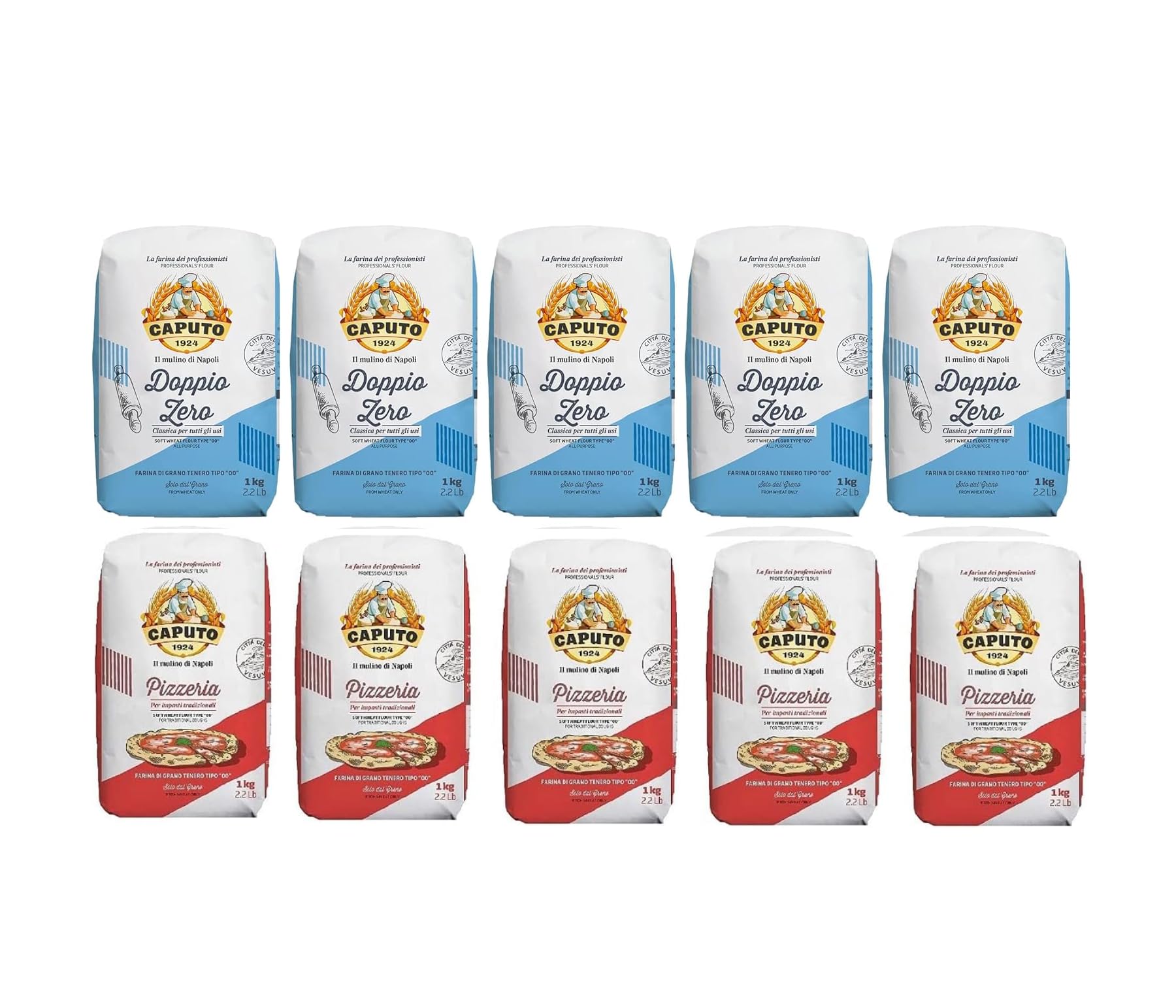 Caputo, Auswahlpackung, 5 x Classica, 1 kg, 5 x Pizzeria 1 kg, insgesamt 10 Beutel