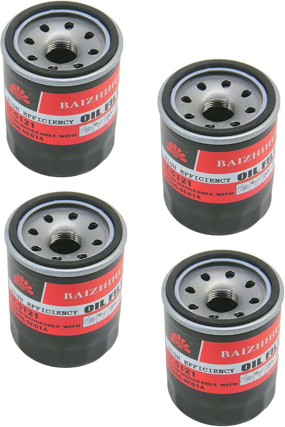 4-PACK BAIZHIHUA LF-5121 Engine Premium Oil Filter Replaces 15208-9E01A, 15208-65F0E, SO-1010, PBL14610, KN-148 Compatible with NISSAN/INFINITI/ACURA/HONDA/MITSUBISHI Vehicle Models