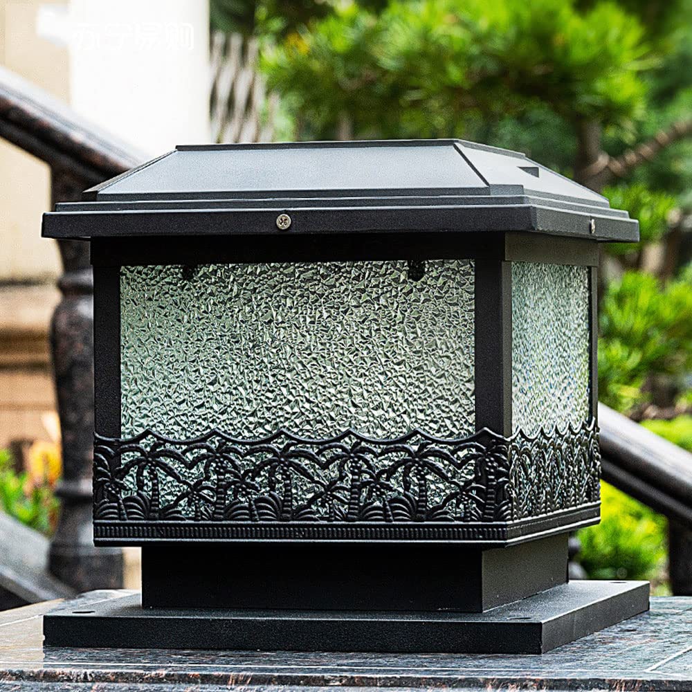 MODEBHD 16,5 inch solar zuil lamp met buitenpaalkap met pier montagebasis, waterdichte pilaar in eenvoudige Europese stijl, transparante glazen kap, lantaarnlampen