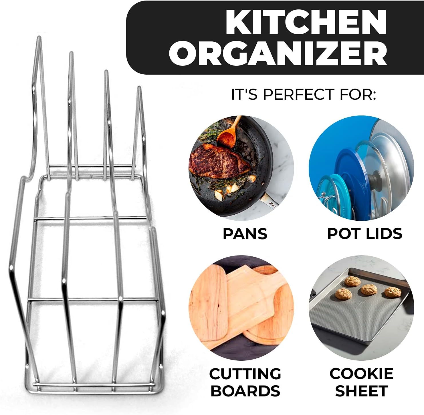 Stainless Steel Wire Chopping Board Holder Cutting Board Rack, Kitchen Organizer