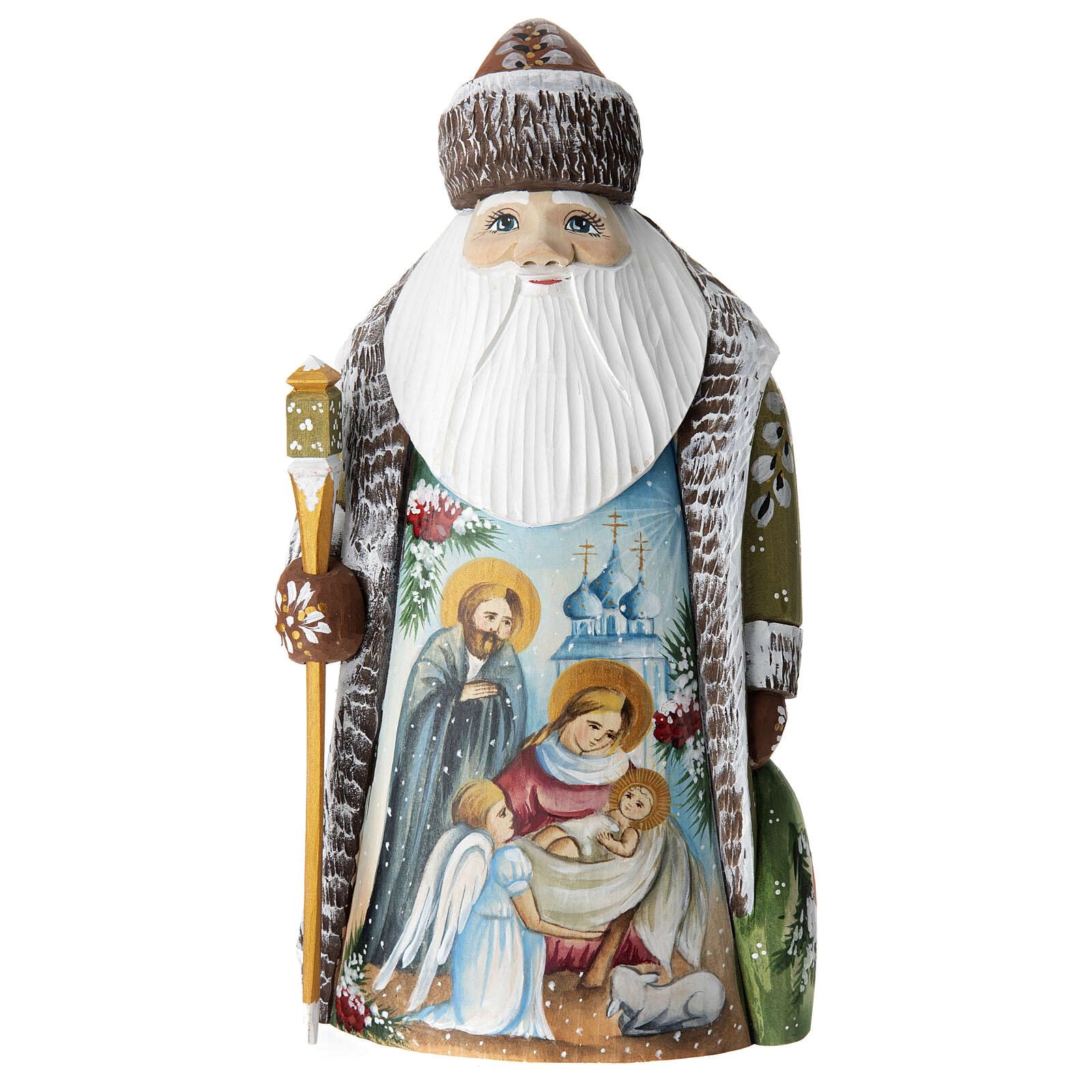 Holyart Grandfather Frost 22 cm Green Holy Family Carved Wood