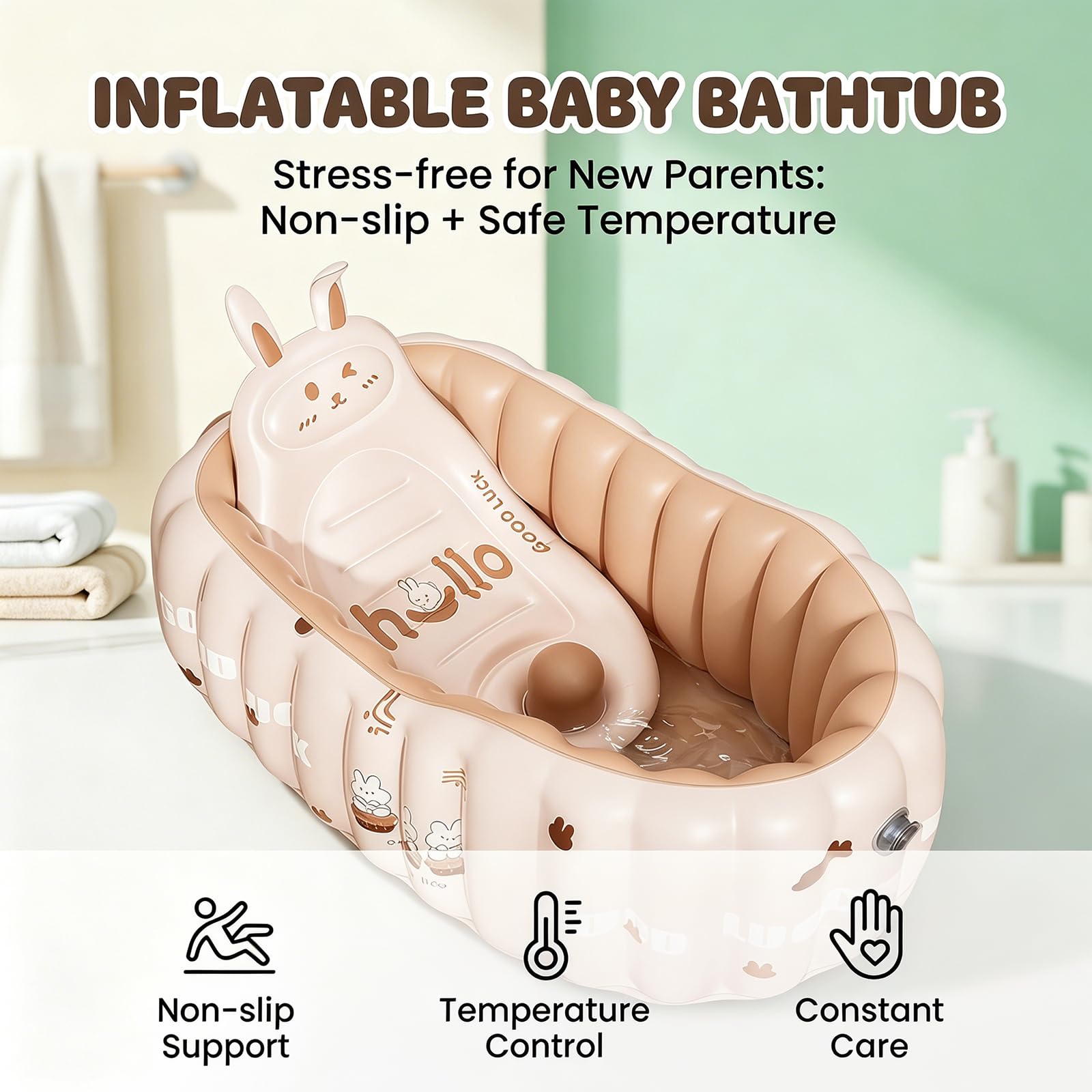 CEWROM Vasca da bagno gonfiabile per bambini, portatile, da viaggio, con pompa ad aria, pieghevole, antiscivolo, per bambini e neonati (rosa)