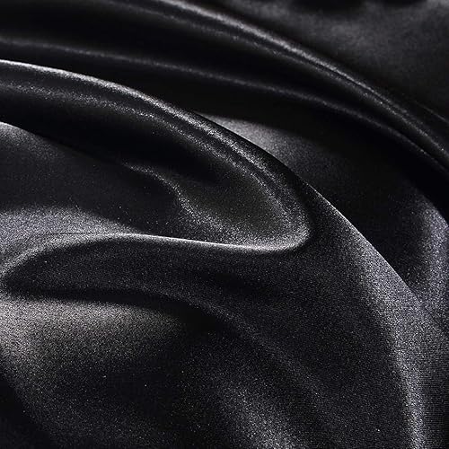 Miniatura 7 de Thmyo Juego de ropa de cama de satén de 3 piezas, sábana bajera ajustable de satén con fundas de almohada, suave, cómoda, hipoalergénica y