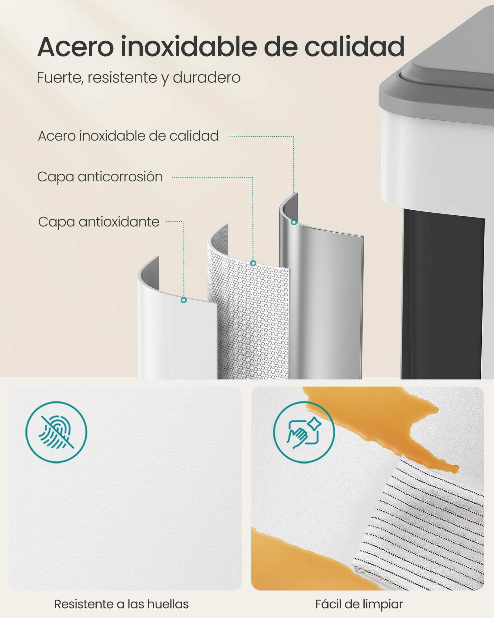 SONGMICS Papelera de Cocina, 2 x 30 L Cubo Doble para Reciclaje y Basura, Cubos Interiores, Acero, Tapa de Cierre Suave, Pedal Ancho y Robusto, Blanco Nube LTB556W02 | POWE LTB556W02 - Cubo de basura (2 compartimentos, tapa de cierre suave, pedal ancho, r
