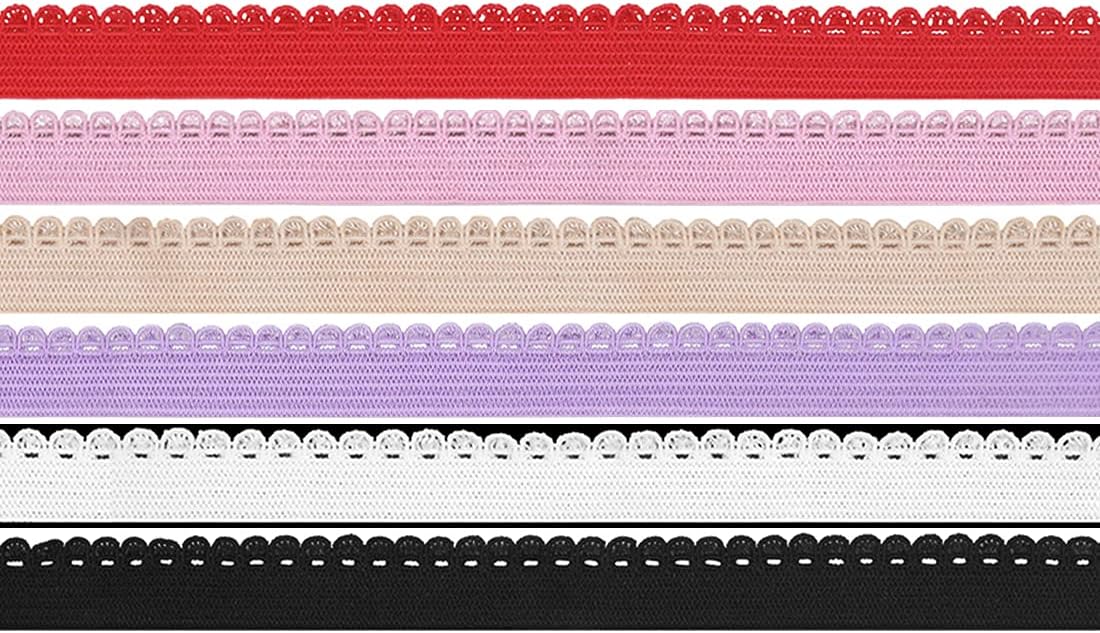 DIY PARK 5 Yard 3/8" 10mm Picot Loop Edging Decorative Frilly Lace Trim Elastic Spandex Band Lingerie Dress DIY Sewing Craft (Combo 6 Yards, 1 Yard per Color)