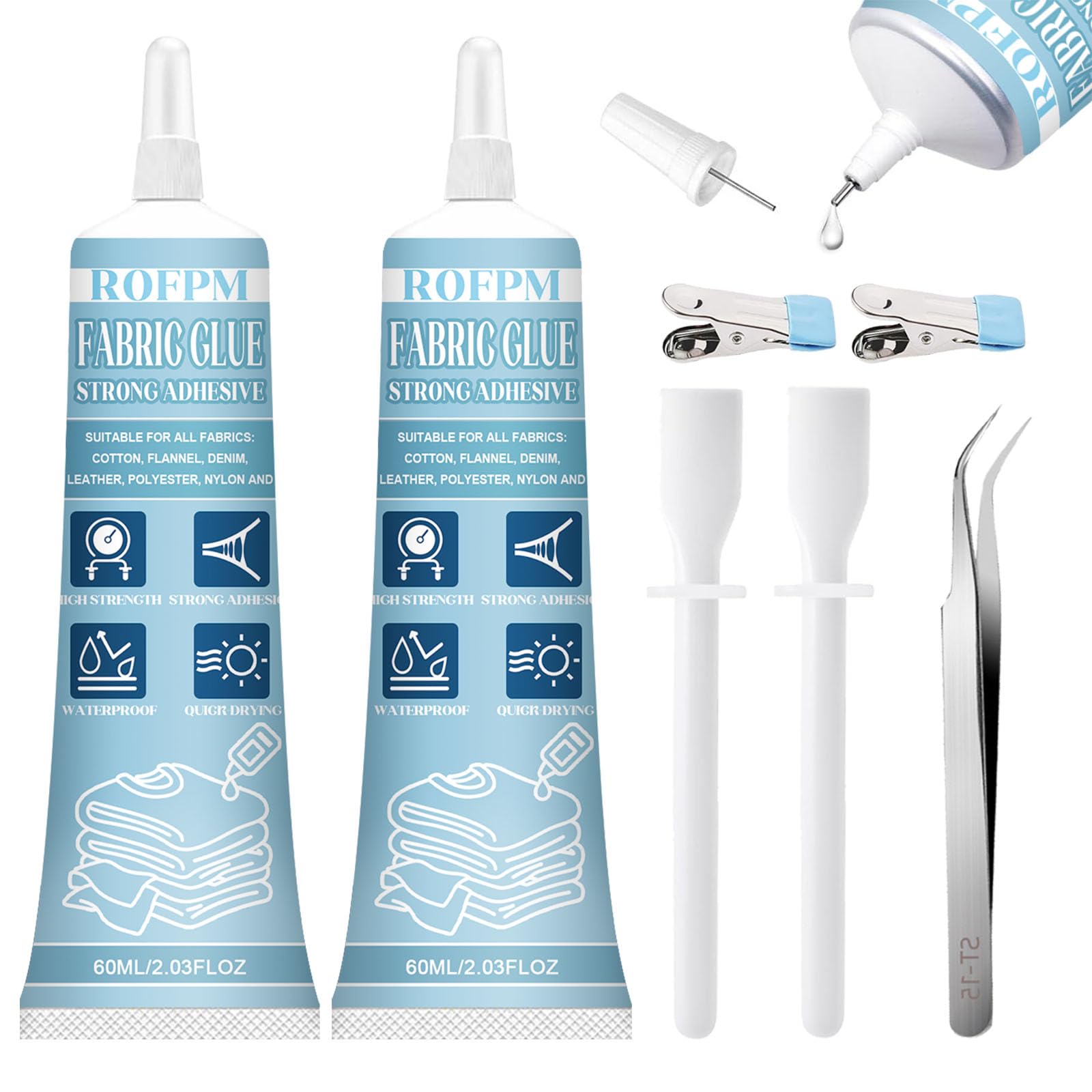 Fabric Glue, Extra Strong Quick Bond Fabric Adhesive, Machine Washable Quick Dry Hemming Adhesive, Material Glue for Clothing Hemming, Leather, DIY Crafts, Doll Repair, Upholstery (Light blue)