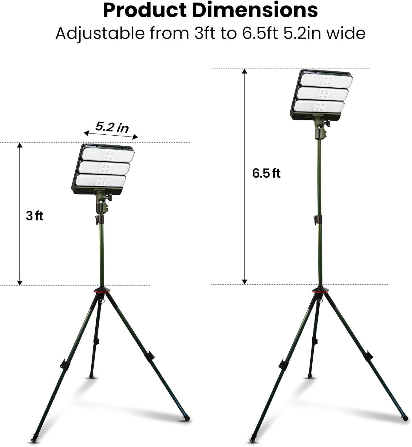 Feit Electric Rechargeable LED Solar Work Light with Tripod, 3000 Lumens, 3 Detachable Magnetic Light Bars, USB-C & Solar Charging, Solar/Tripod