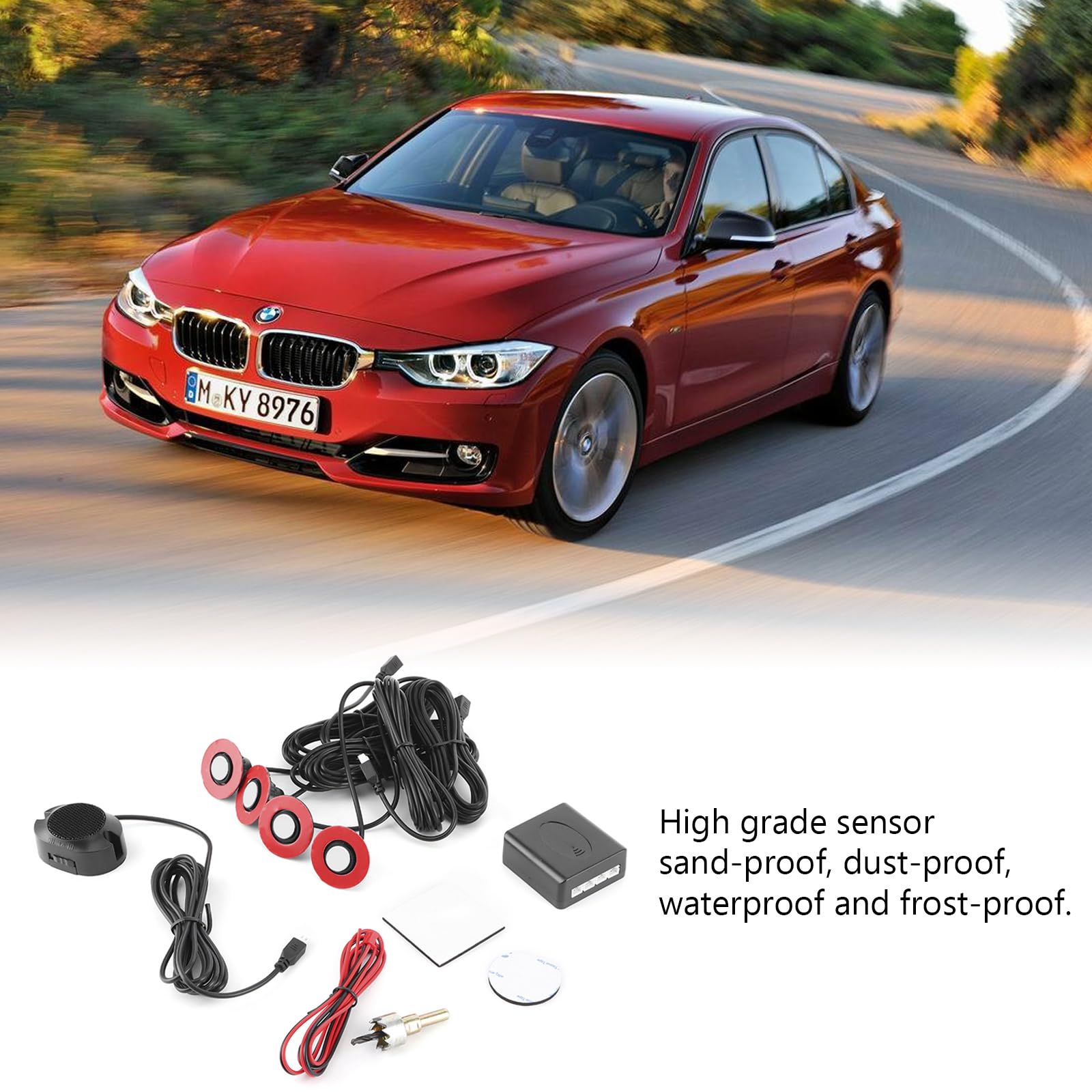 Kit de Radar de Marcha atrás sensores de Aparcamiento Coche de 16,5 mm Sensor de Radar de Reserva Integrado Kit de Alarma de Marcha atrás Asistencia con zumbador de para Audio Kit(Blanco)