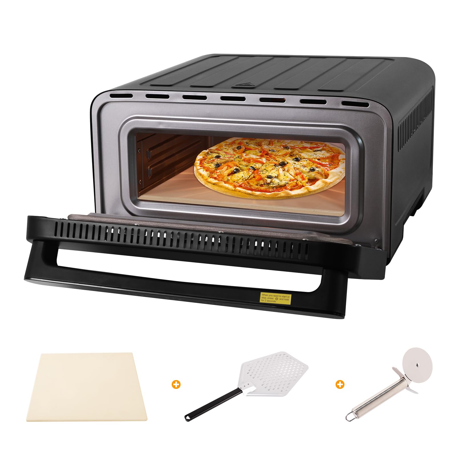 Four à Pizza électrique | Four à Pizza en Acier Inoxydable écran Tactile, Cuisson à 430°C max avec Pelle à Pizza Coupe Pizza Pierre à Pizza, 2200W max Pizzas de 3 min sans Retourner économie D'énergie