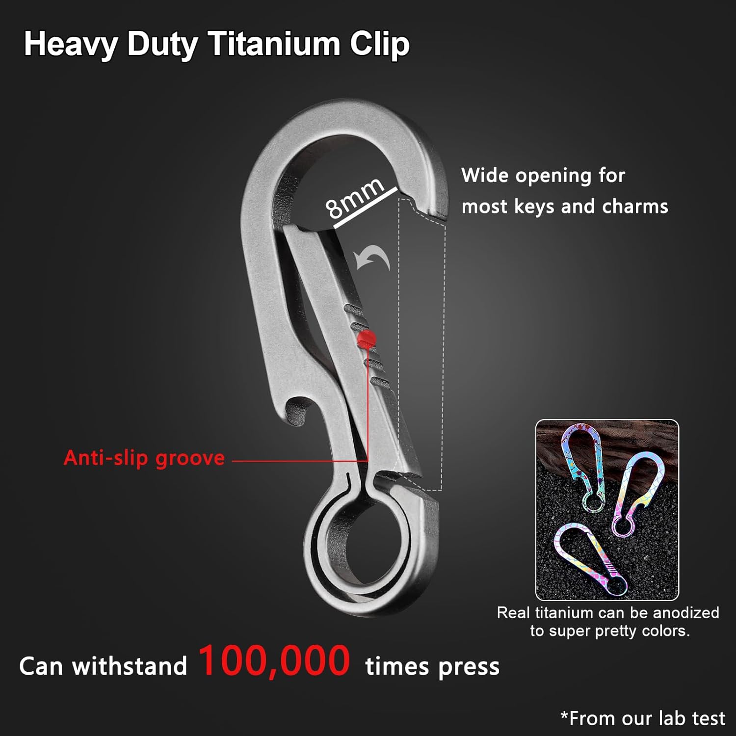Titanium Carabiner Keychain Clip 2/2.6 Inch Small Carabiner Clips Heavy Duty Key Holder Quick Release Key Chain for Keys Bottle Opener Keychain Valentines Day Gift for Him Men - Image 7