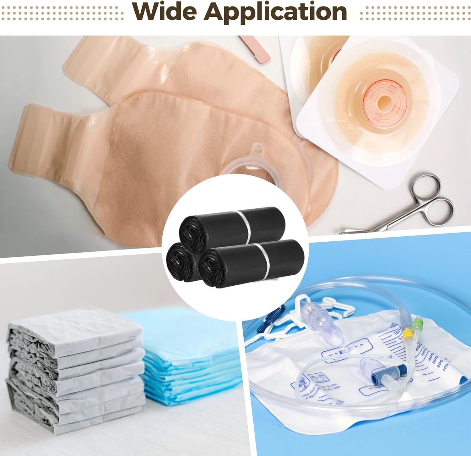 300 Pcs Ostomy Pouch Disposable Bag, 7.9 x 13.8 in Opaque Disposal Sacks, Strong Self Adhesive, 9 Mil Thickness, Reusable Ostomy Pouch for Colostomy Waste, Diapers & Incontinence Pads