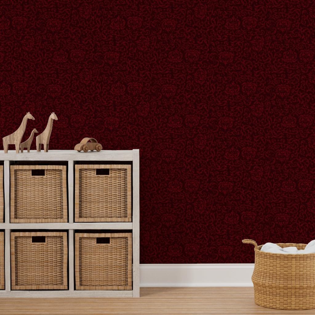 Peel & Stick Wallpaper 3ft x 2ft - Dark Victorian Elegant Burgundy Pre-Raphaelite Gothic Dark Red Custom Removable Wallpaper by Spoonflower