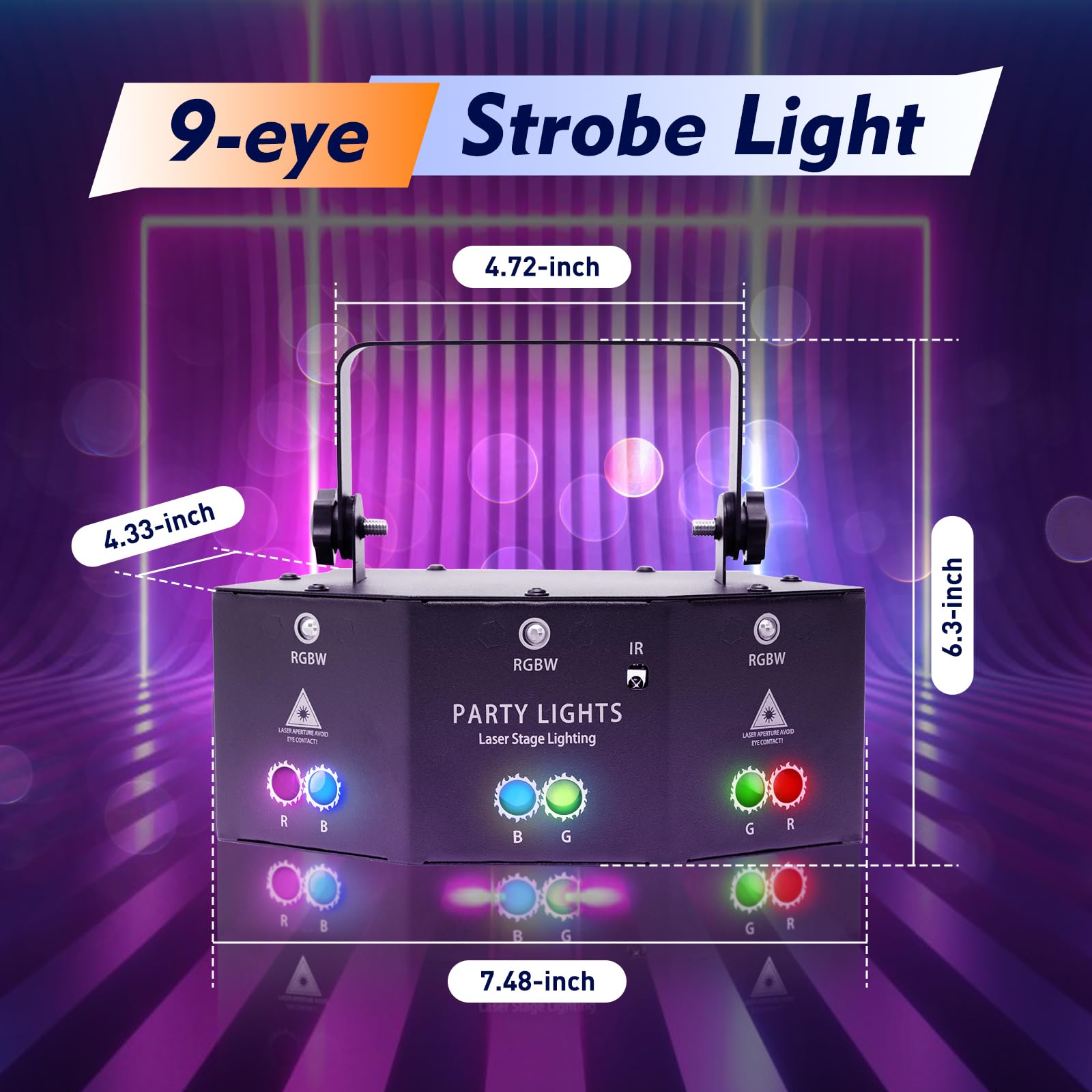 9 EyesDisco Lights Party Lights, LED RGB Laser Licht Projektor DJ Bühnenbeleuchtung mit Fernbedienung und LED Anzeige für Home Parties Klub Geburtstag Hochzeit Konzert Bar