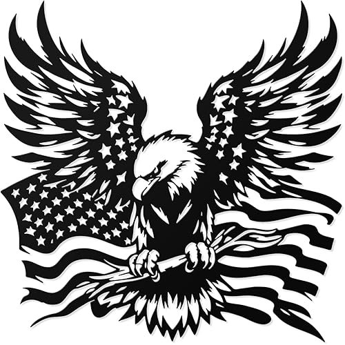 Hnatzu American Eagle Metal Wall Art with Flag, Patriotic Wall Art for Home Office, Eagles Wall Decor, Rustic American Flag for Wall