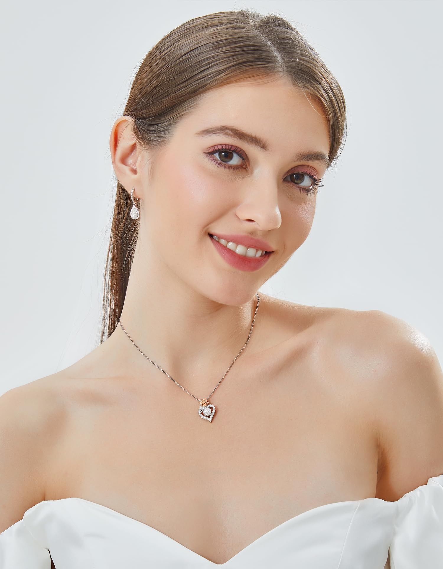 MomentWish Halskette Damen Silber, 1 Karat Moissanite Kette Rose Silber 925 Silberkette mit Anhänger Rosegold Schmuck Geschenk für Frauen Freundin Mama