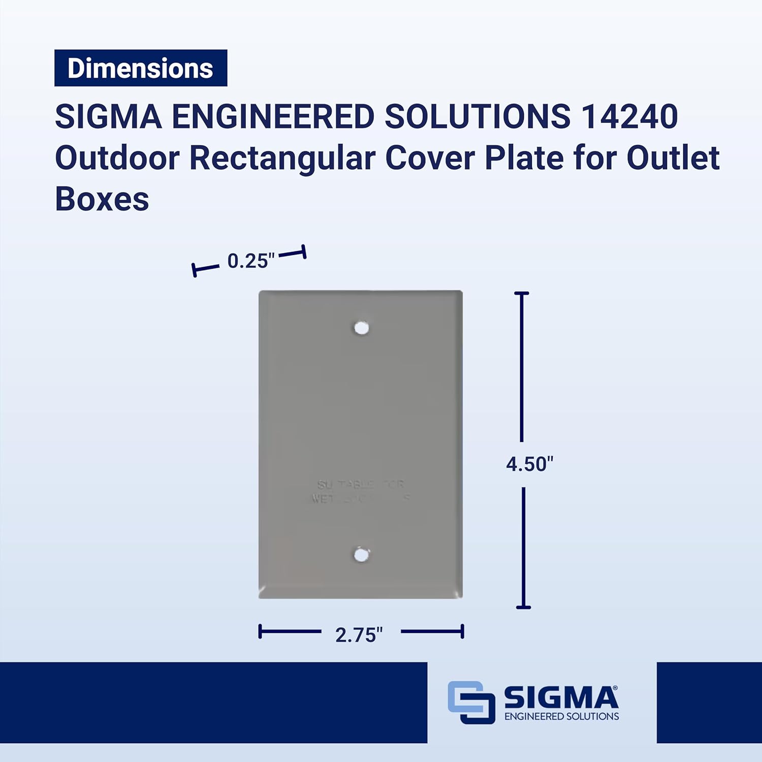 SIGMA ENGINEERED SOLUTIONS 14240 Weatherproof Outdoor Rectangular Cover Plate for Outlet Boxes, Gray, Metal, 1-Gang, 1-Pack