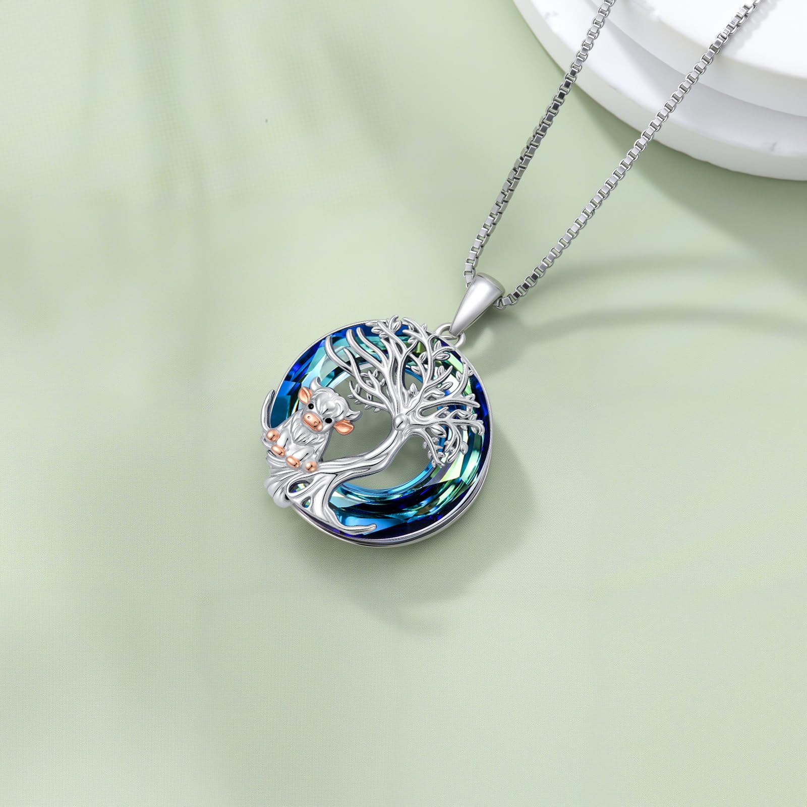 925 Sterling Silber Kette für Damen Bunter Kristall Anhänger Symbolischer Naturschmuck Geschenk für Sie Mutter Geburtstag Jahrestag