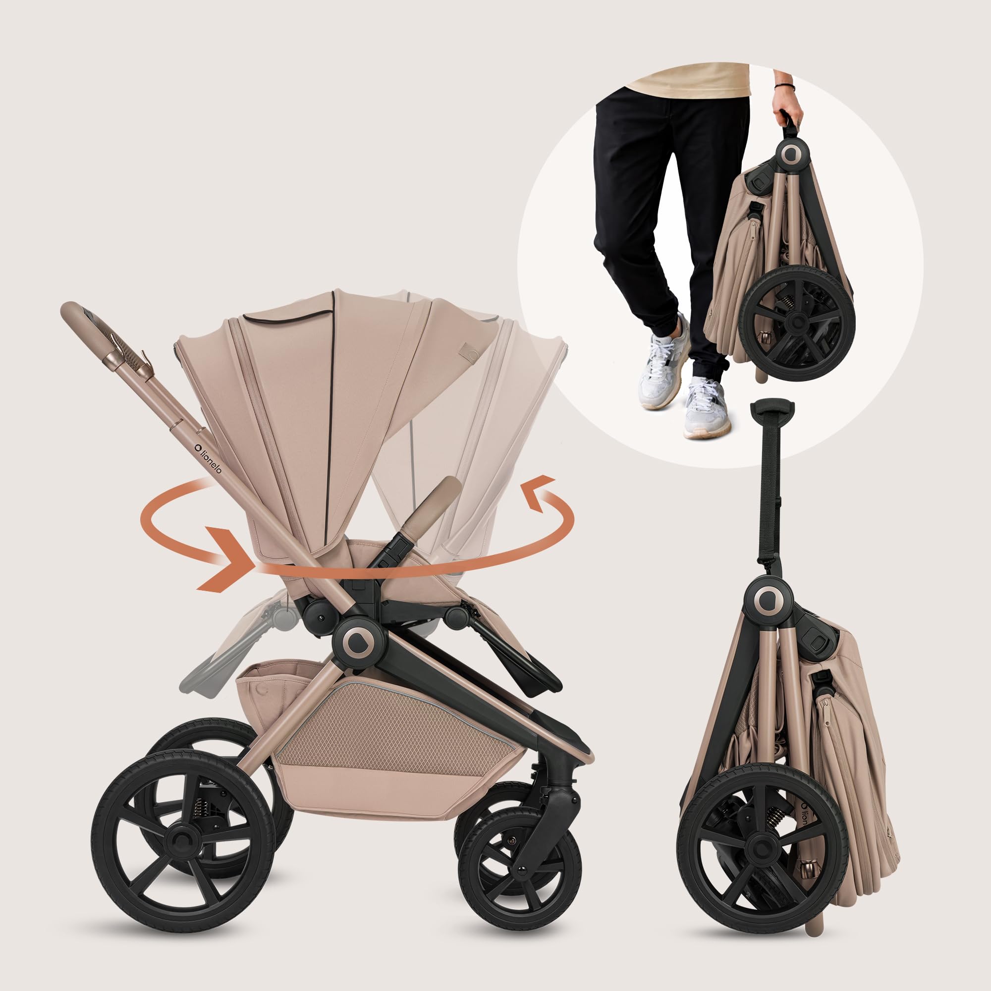 Lionelo Freya Carro Bebe 3 Piezas Carrito de Bebe 3 en 1 (0-4 Años, Hasta 22 Kg), Plegable Capazo, Silla y Silla de Coche I-Size 40-87 Cm, Suspensión, Ruedas PU, Capota UPF50+, Cochecito Bebe