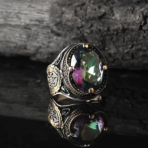 Miniatura 2 de 925 Sterling Silver Mens Ring, MysticTopaz GemStone Handmade Men Silver Ring, Turkish Silver Ring gifts for men handmade rings valentines day gifts