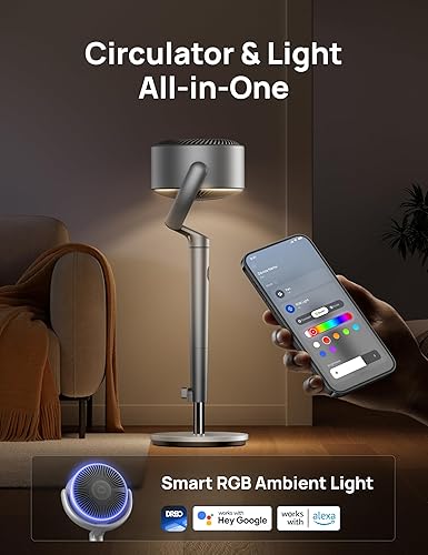 Miniatura 7 de DREO Smart Fans for Bedroom, 120° +120° Omni-Directional Oscillating Fan, 100ft Quiet Pedestal Fan with RGB Light, 9 Speeds, 6 Modes, 20dB, 8H
