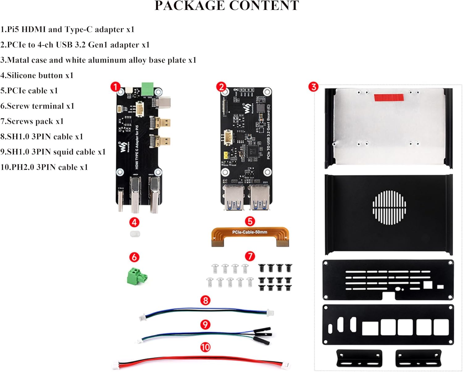 Multi-Functional All-in-One Mini-Computer Kit Compatible with Raspberry Pi 5, Pi5 PCIe Box Includes Aluminum Alloy Case, PCIe to 4-CH USB3.2 Gen1 Adapter Board, Pi5 HDMI and Type-C Adapter Board