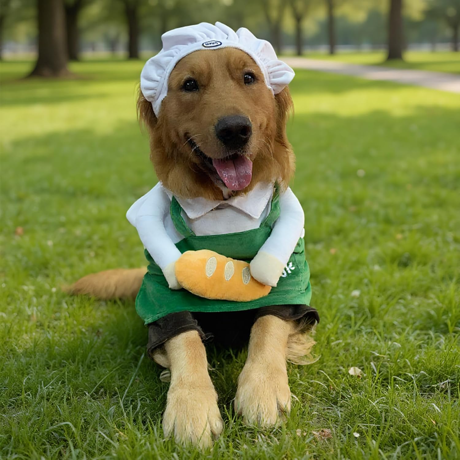 Cat Costume Dog Clothes Chef Hat Apron Outfit with Bread Stand-Up Design for Pet Funny Cosplay Cute Photoshoot Pet Outfit for Cat Small to Large Dog (Chef Set,B4)