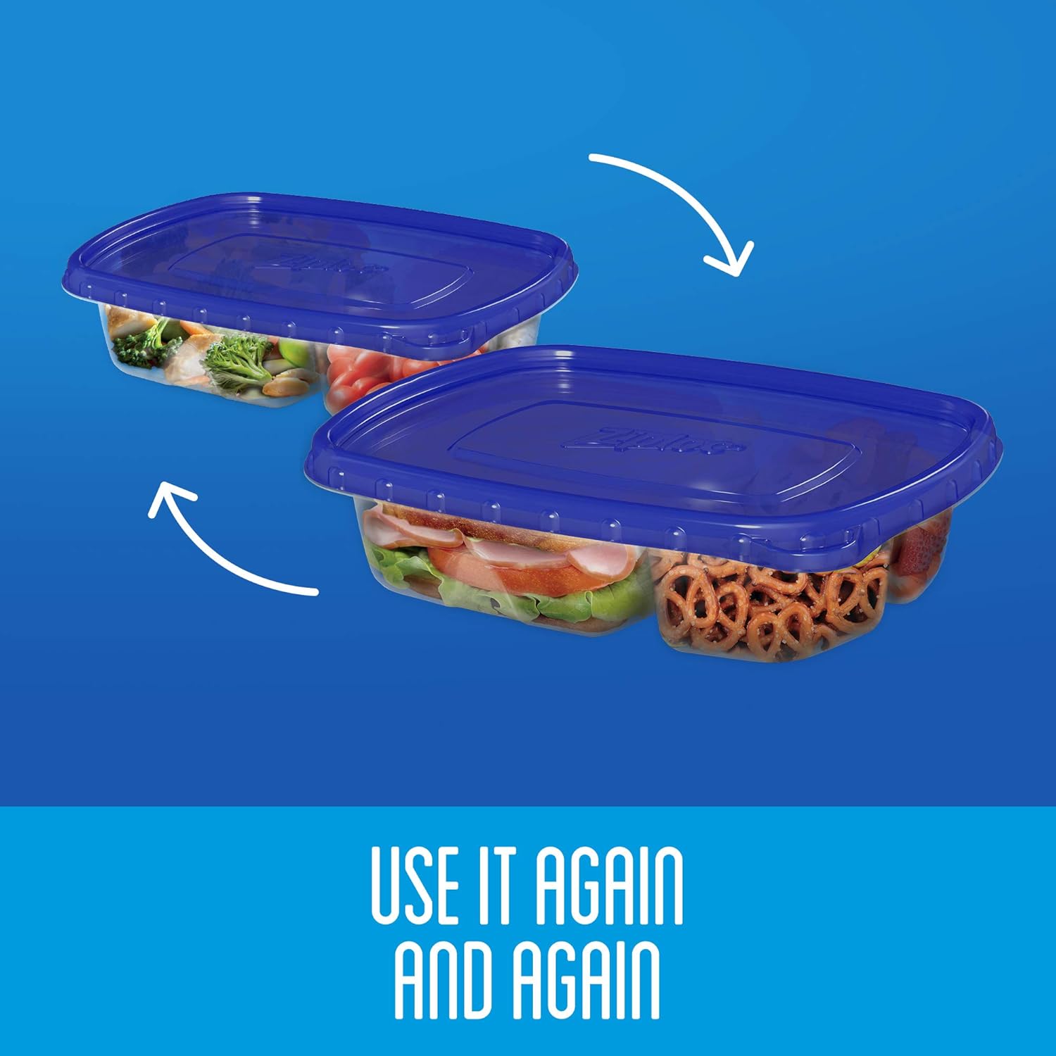 Ziploc Food Storage Meal Prep Containers Reusable for Kitchen Organization, Smart Snap Technology, Dishwasher Safe, Divided Rectangle, 2 Count : Everything Else