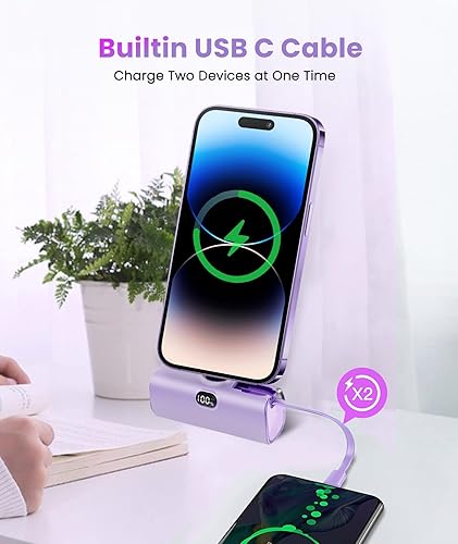 Miniatura 4 de Mini cargador portátil para iPhone 1514 Pro Max integrado, cable USB C, batería externa, pantalla digital para iPhoneSamsung Galaxy Z