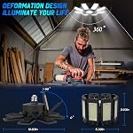 Garage Lights - 240W LED Garage Light 1 Pack 24000lm Garage Lights Ceiling LED with 8 Deformable Panels, Shop Light 6500K fit for E26 E27 Bulb Socket, Lighting for Workshop Basement Barn