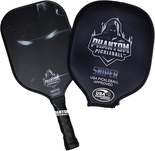Phantom Sniper - Paletas de pickleball de cuerpo alargado de fibra de carbono de 0.512 in - Grano máximo y giro - Aprobado por USAPA - Raquetas de