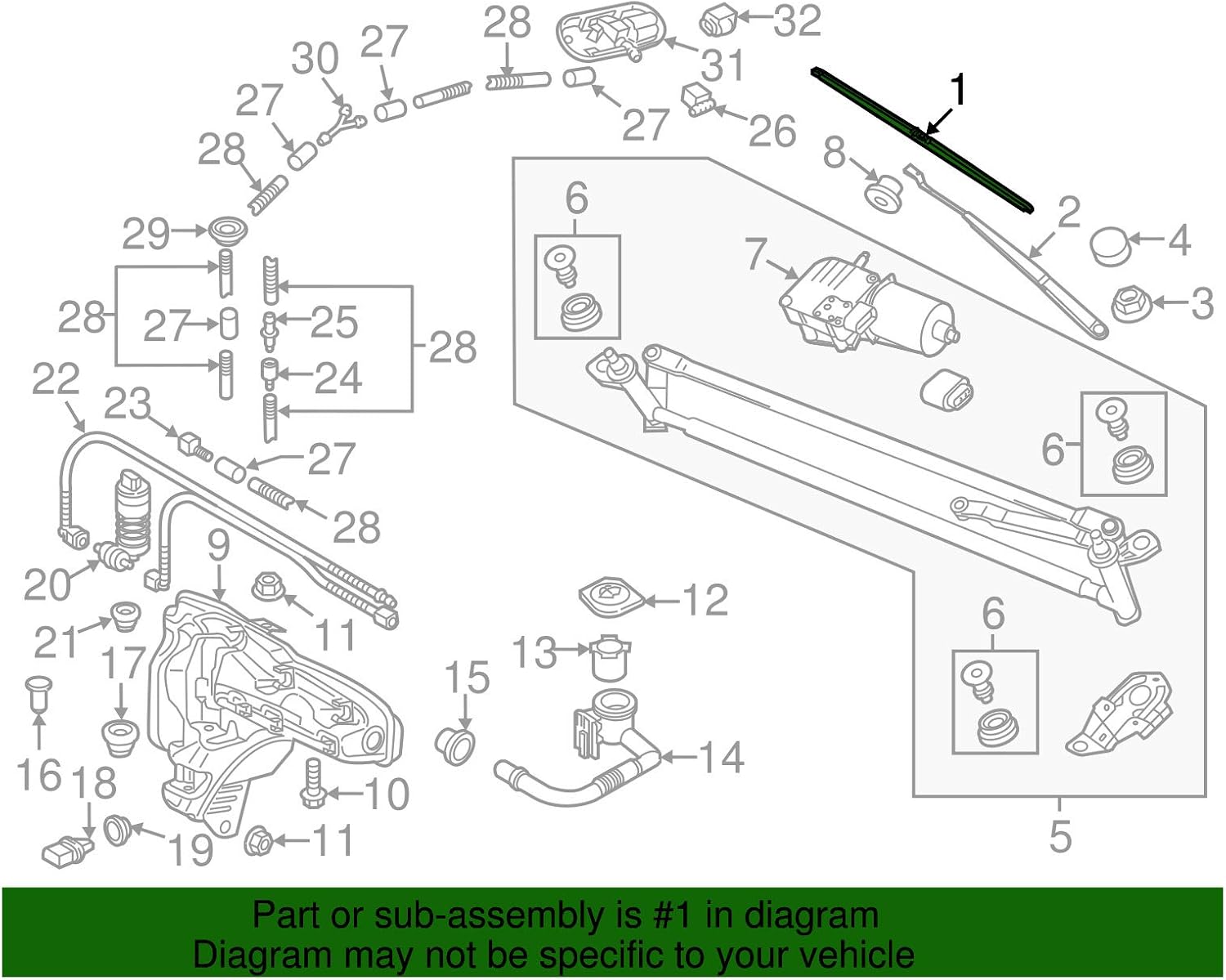 2018 VW Volkswagen Tiguan Left Front Driver Side Windshield Wiper Blade OEM
