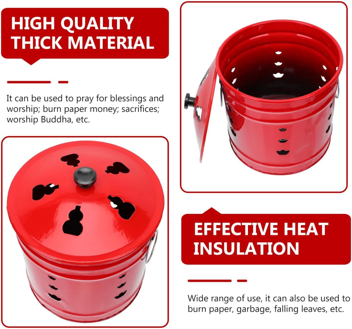 2.87 Gallon Burn Barrel, Metal Burn Can for Paper, 11.7“ Small Yard Waste Incinerator Barrel Burn Barrel with Lid and Handle for Outside Burning Trash Wood Backyard Bonfire Camping