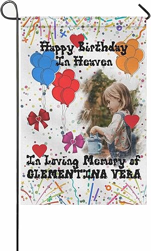 Miniatura 6 de Bandera conmemorativa personalizada para jardín con nombre de foto, fecha para patio al aire libre, decoración de cementerio para tumba, doble cara,