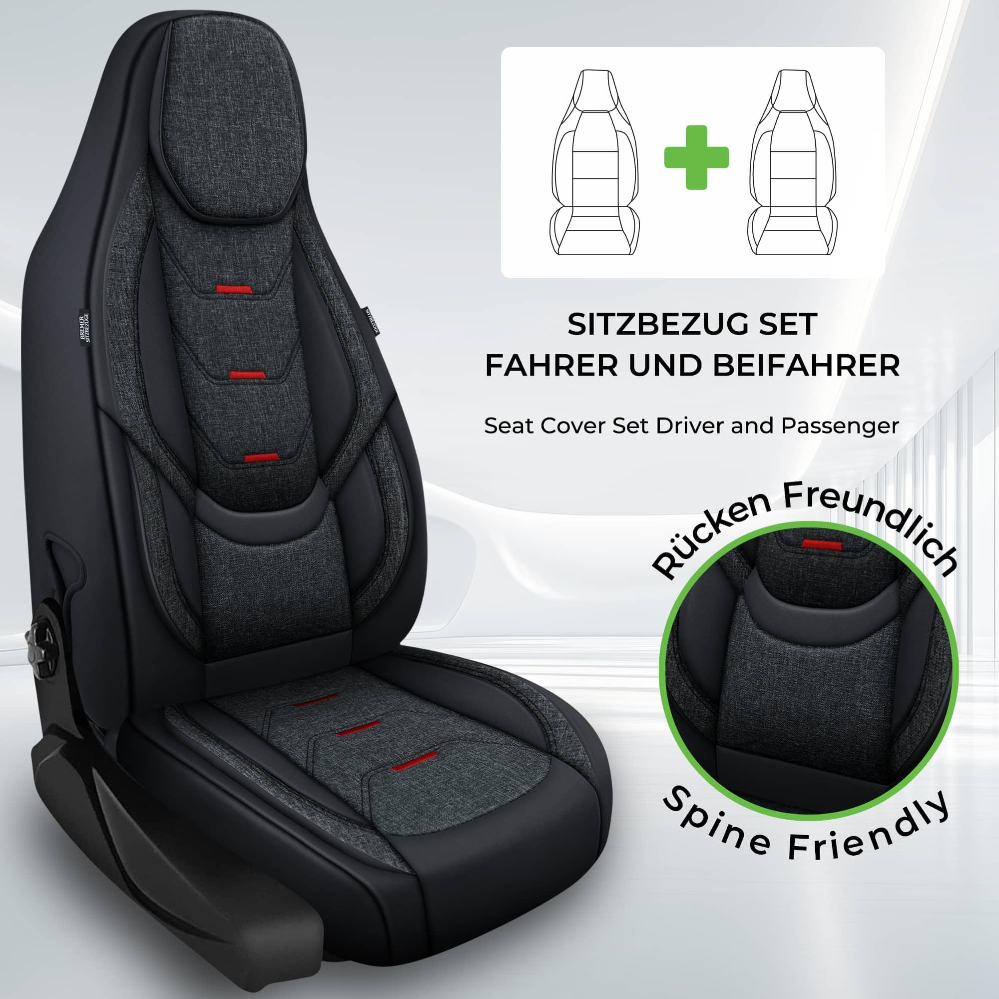 BREMER SITZBEZÜGE Audi Q5 FY rok produkcji od 2017 kompatybilne pokrowce ochronne w kolorze czarnym/antracytowym H4