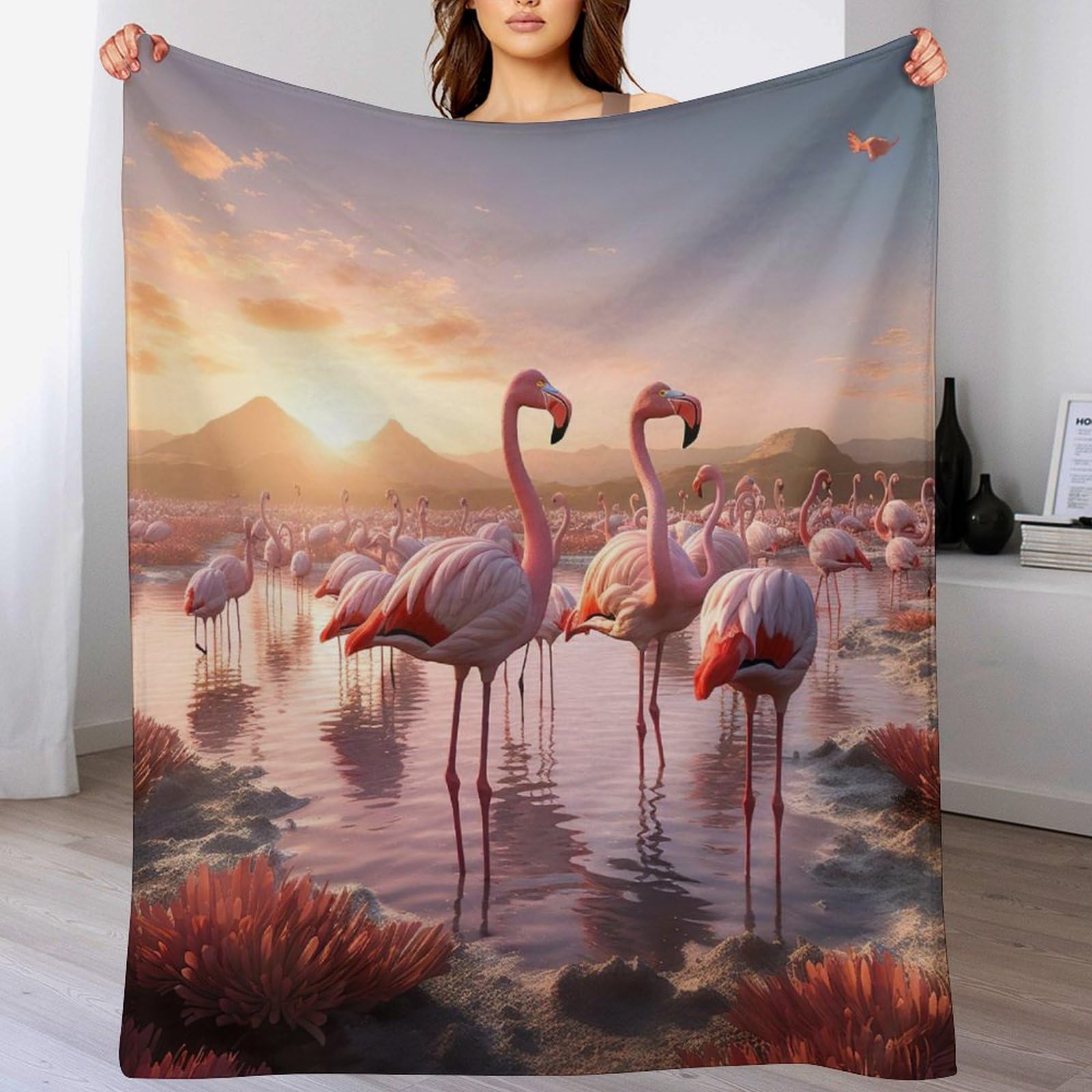 Couverture polaire flamant rose flannel chaude plaid canapé couvre-lit 100x130cm
