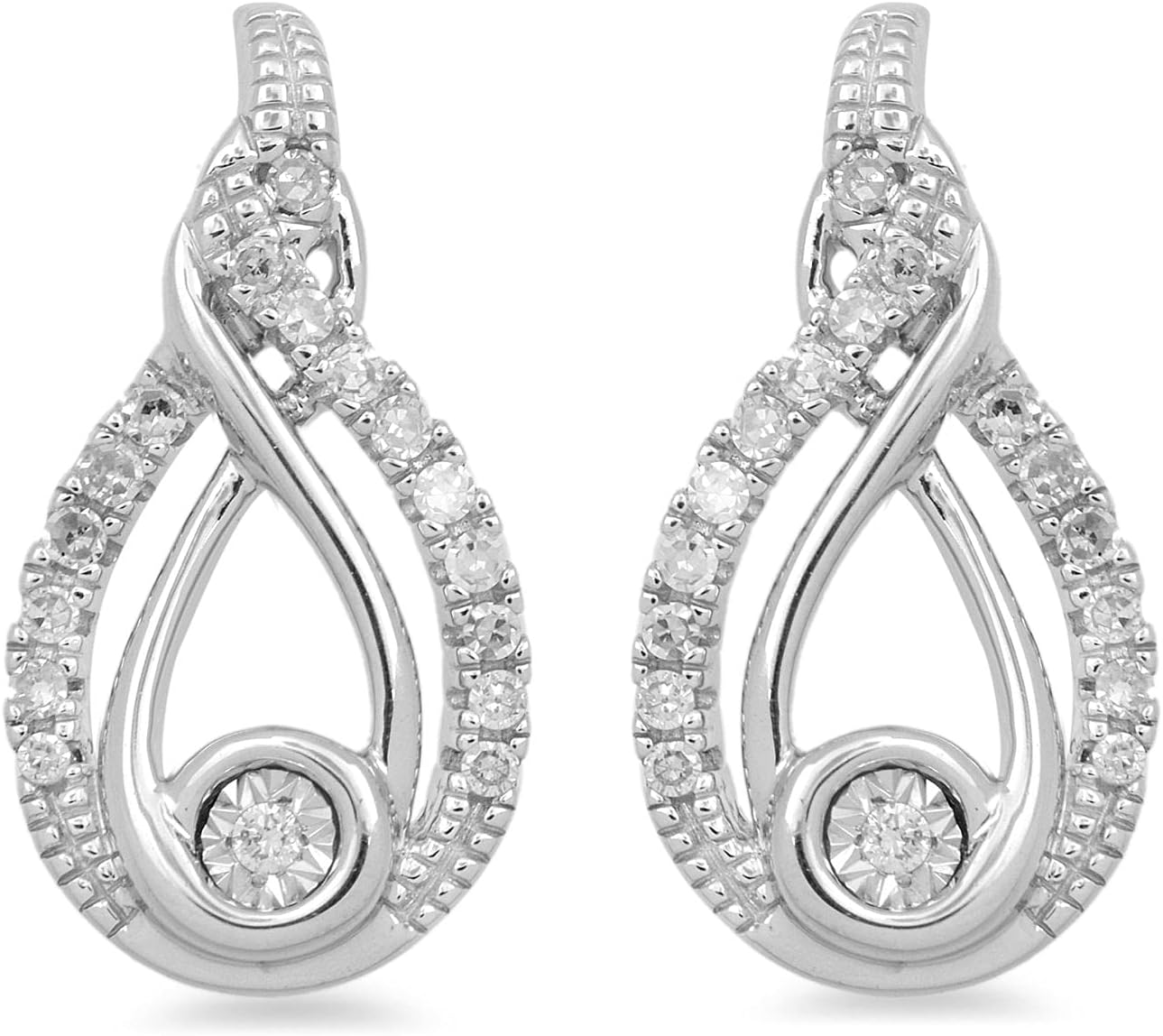 Jewelili Drop Earrings Sterling Silver 1/8 Cttw Natural White Round Diamond