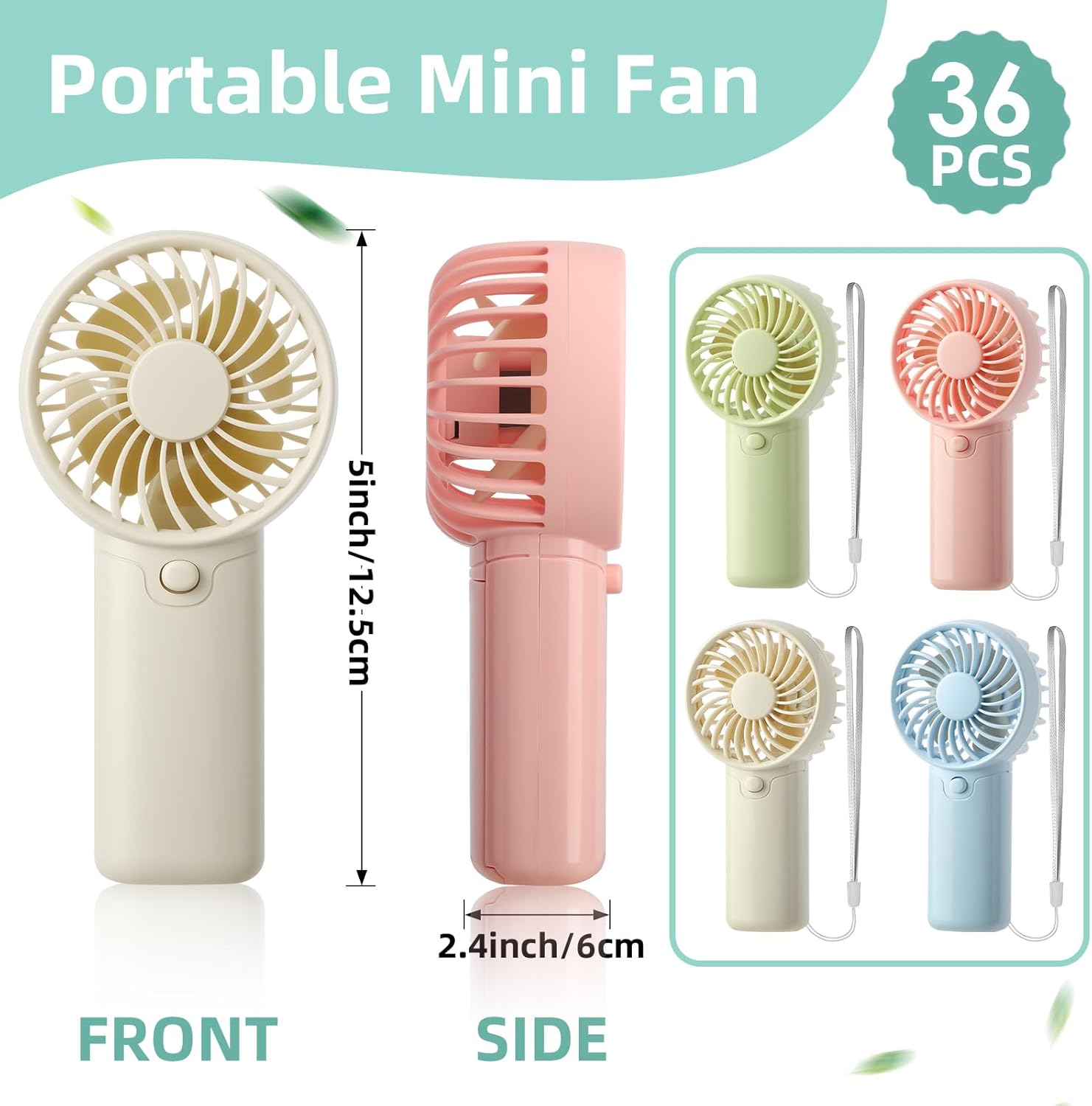 VZZNN 36 Pack Mini Portable Handheld Fan Bulk, Battery Operated Personal Cooling Fan for Lash Makeup, Lightweight Small Fan for Travel, Beach, Camping, Indoor Outdoor Use (Green, Pink, White, Blue)