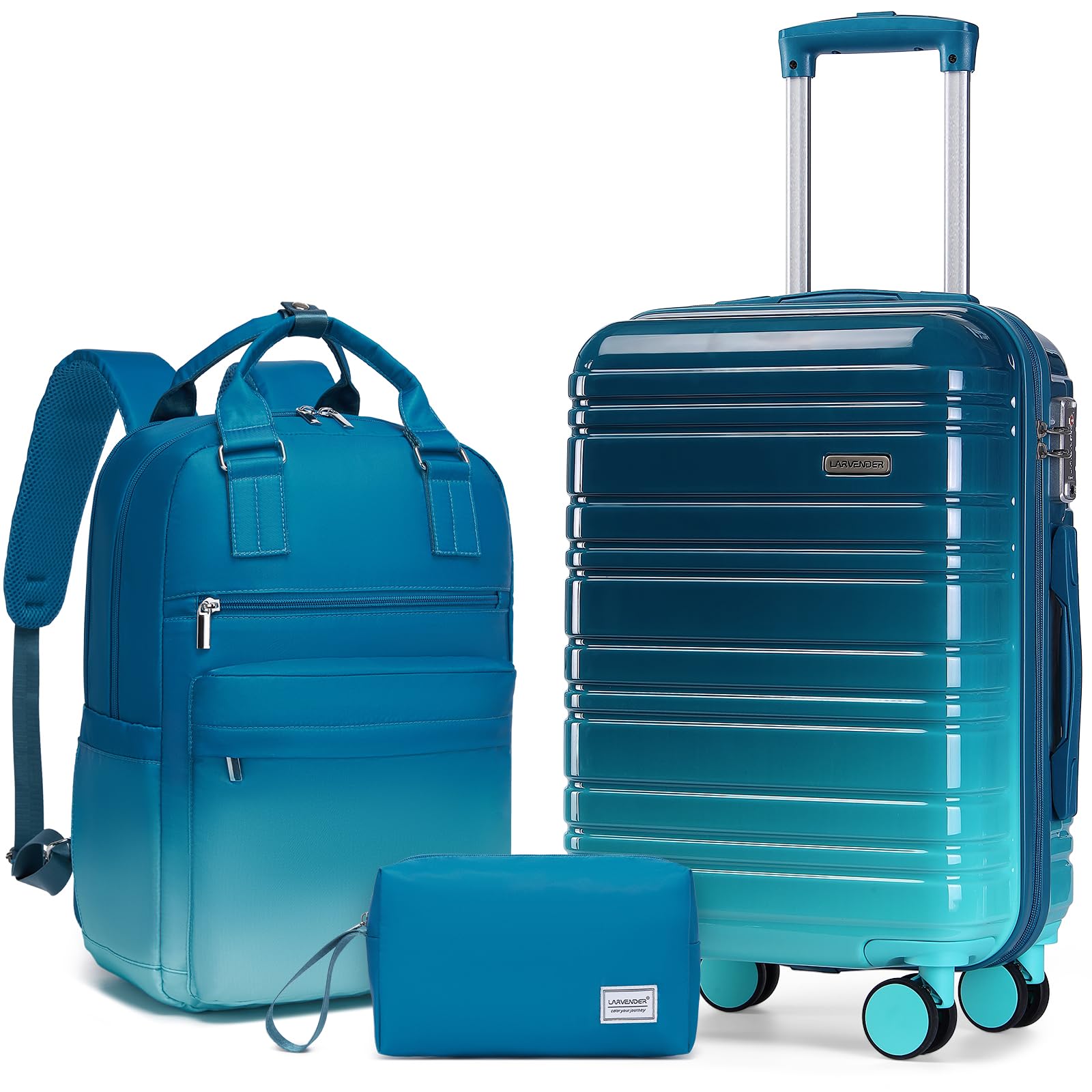 LARVENDER Carry on Luggage Sets 3 Piece, 20 Inch Suitcases, Ocean Breeze