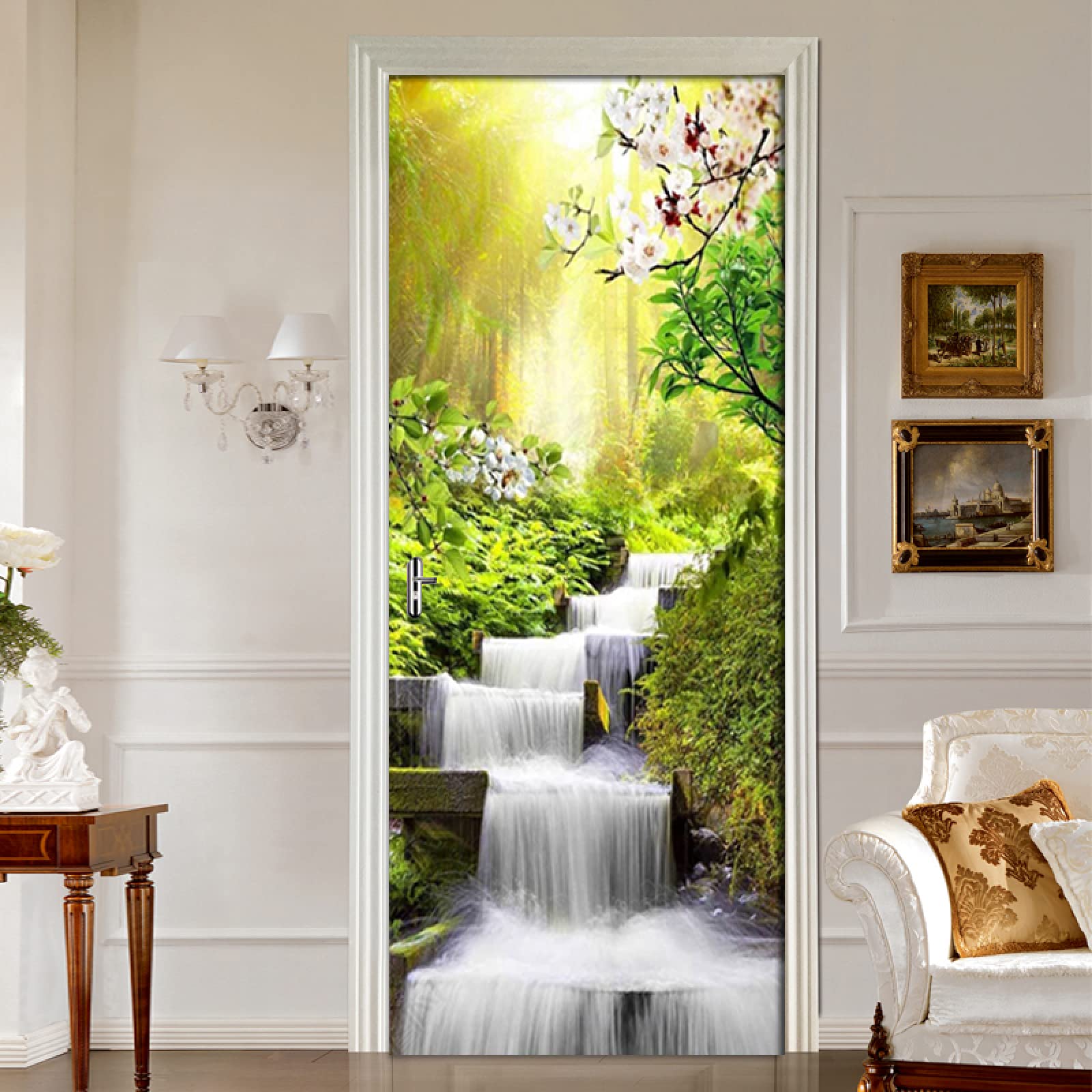 Adesivo Murale 3D Per Porte Interne - Effetto Paesaggio Forestale Verde - Poster Adesivo In PVC Impermeabile Per Camera Da Letto