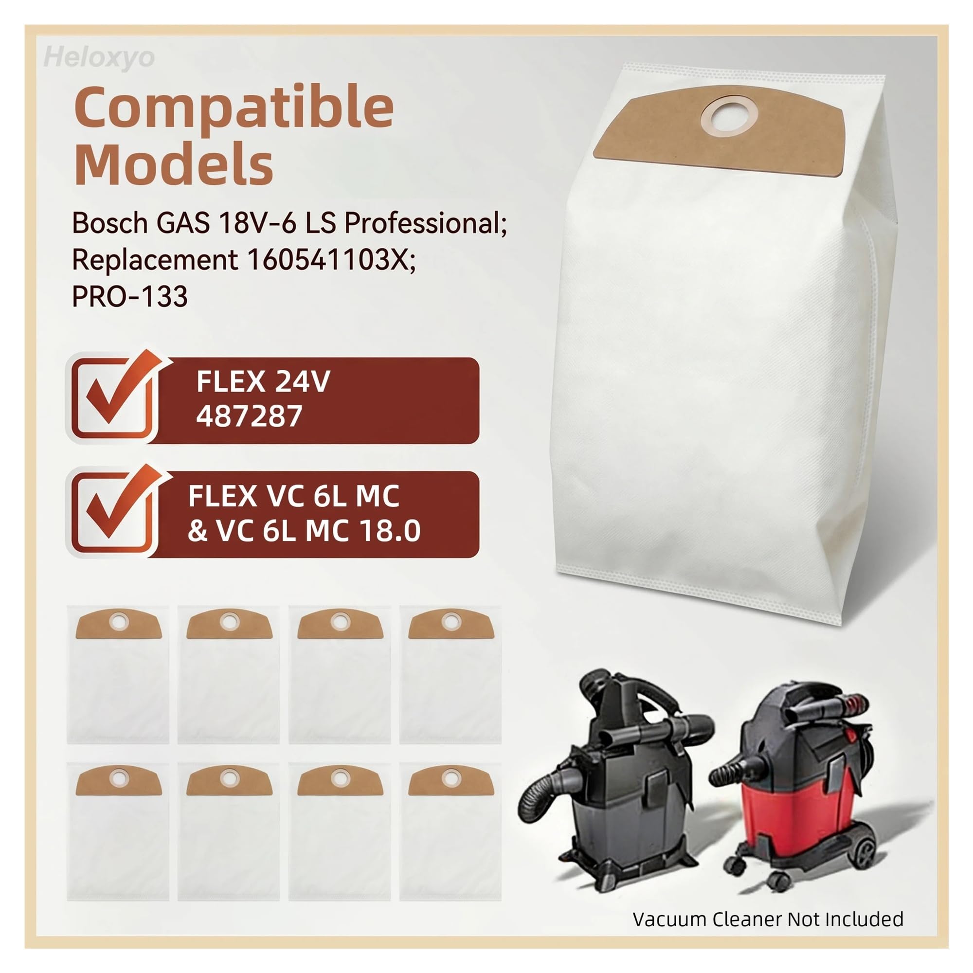 Staubsaugerbeutel kompatibel mit Bosch Gas 18V-6 LS Professional, kompatibel mit Bosch PRO 18V System Akku-Staubsauger GAS18V-6LS(10 Pcs)
