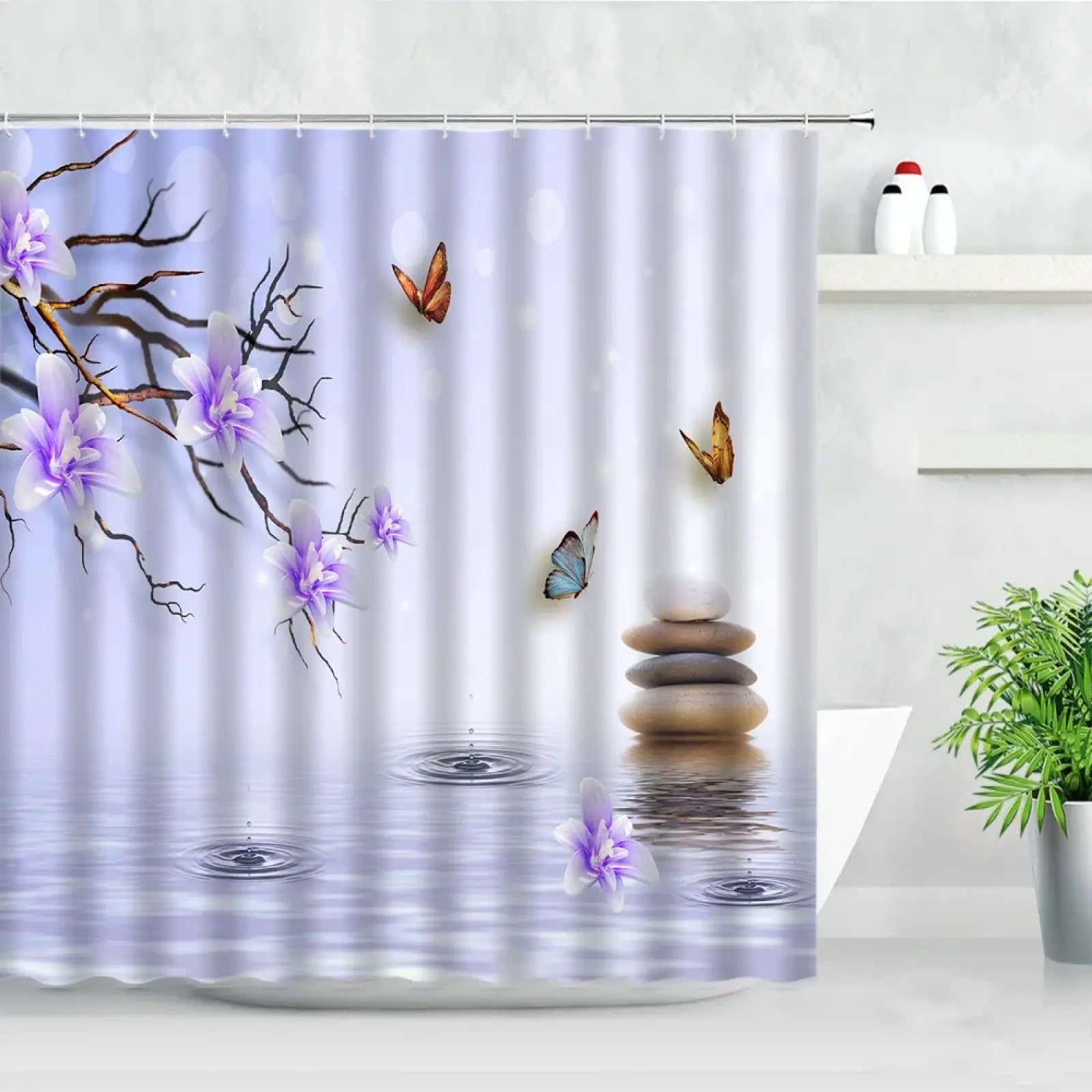 Rideaux de douche à fleurs violettes 240x175cm imperméables pour salle de bain