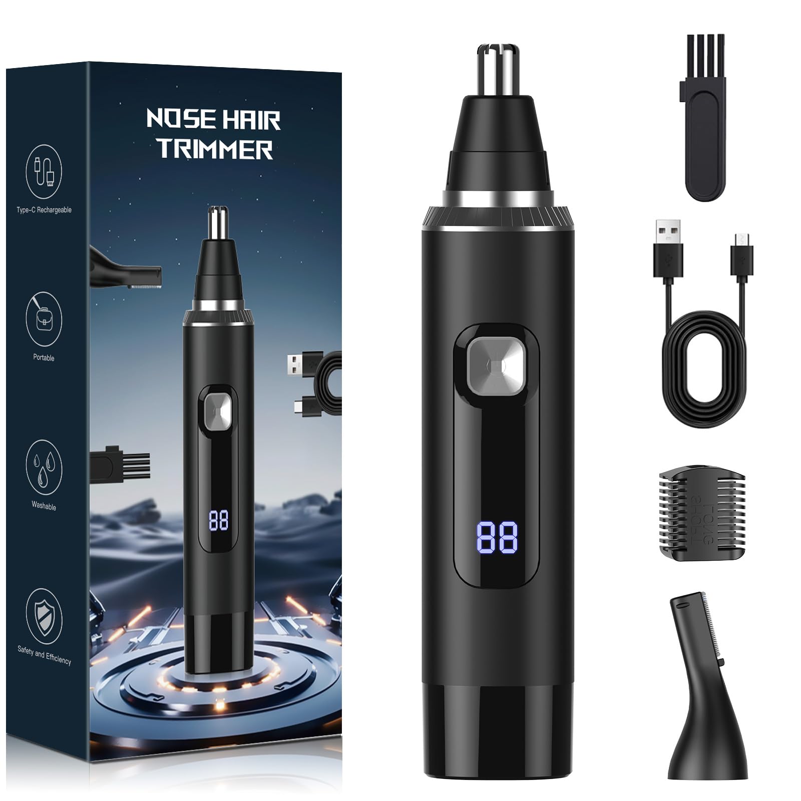 LED Display Ear and Nose Hair Trimmer Clipper for Men Women 2025 Rechargeable 2 in 1 Professional Painless